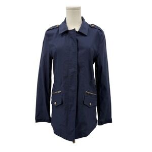 Eden Society Navy Utility Cargo Jacket Women's Medium Brass Zip Cinch Waist NWT